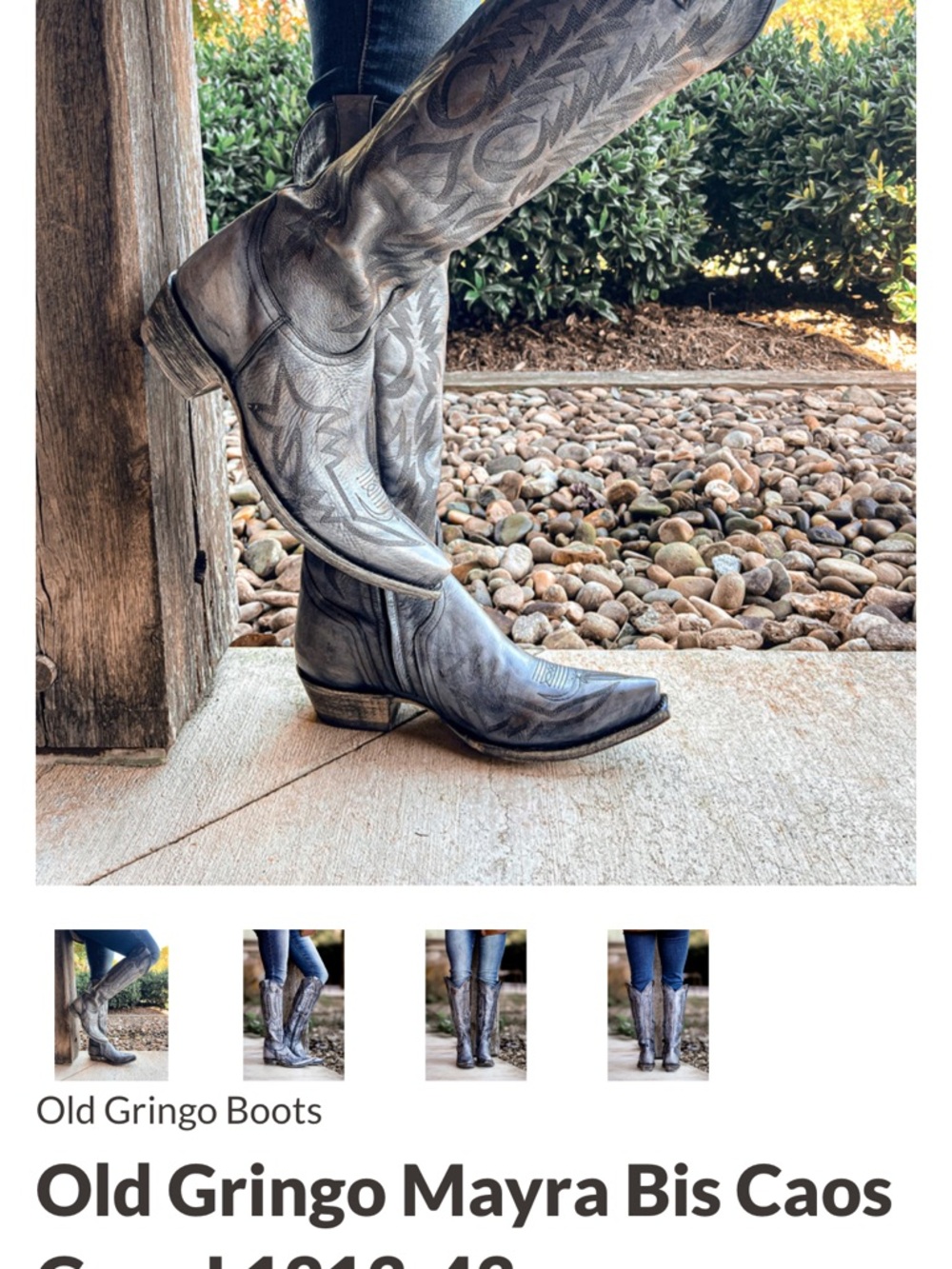 Old Gringo Gray Distressed Embroidered Cowboy Boots - Picture 5 of 10